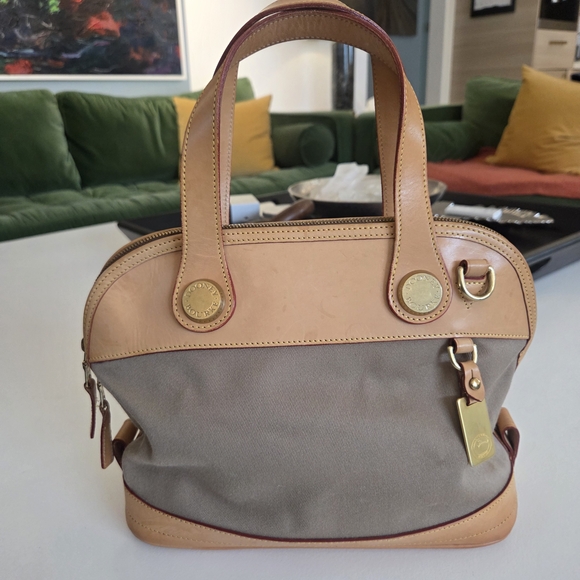 Dooney & Bourke Handbags - Vintage Dooney & Bourke USA Cabriolet Dome Satchel Taupe Canvas Brass Hardware